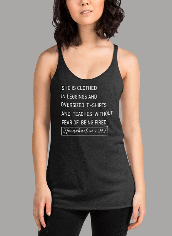 Homeschool Mom Women's Tank Top in a stylish racerback design, showcasing its curved back hem and soft Neoteric™ fabric.