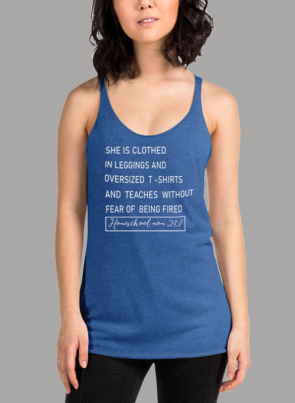 Homeschool Mom Women's Tank Top in a stylish racerback design, showcasing its curved back hem and soft Neoteric™ fabric.