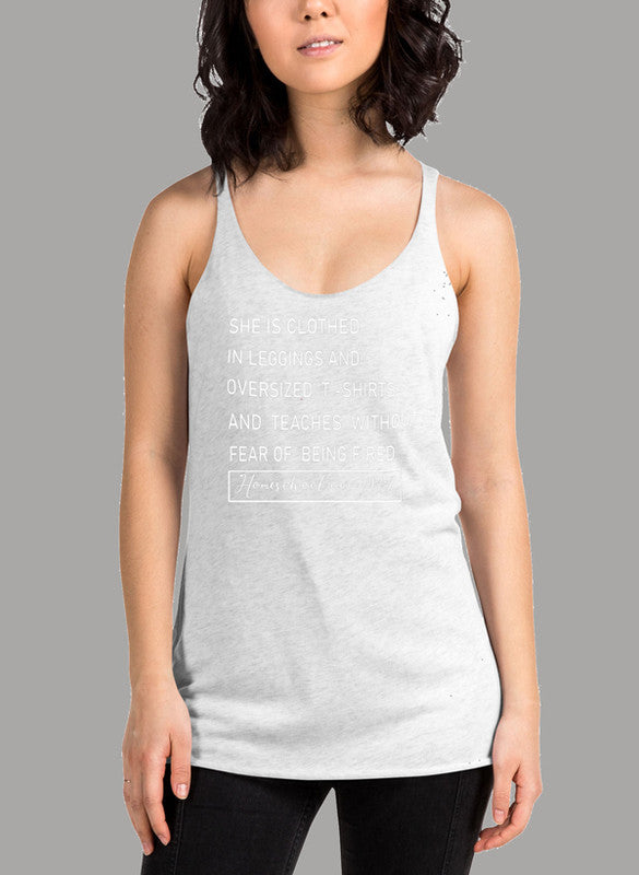 Homeschool Mom Women's Tank Top in a stylish racerback design, showcasing its curved back hem and soft Neoteric™ fabric.