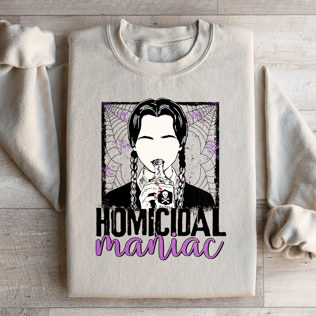 Homicidal Maniac hoodie featuring a unique design by top artists, made from a cozy cotton/poly fleece blend.