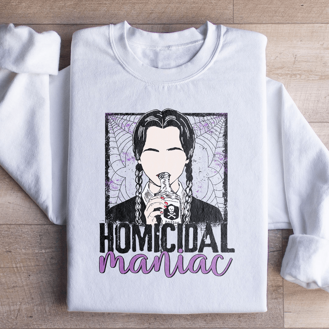 Homicidal Maniac hoodie featuring a unique design by top artists, made from a cozy cotton/poly fleece blend.