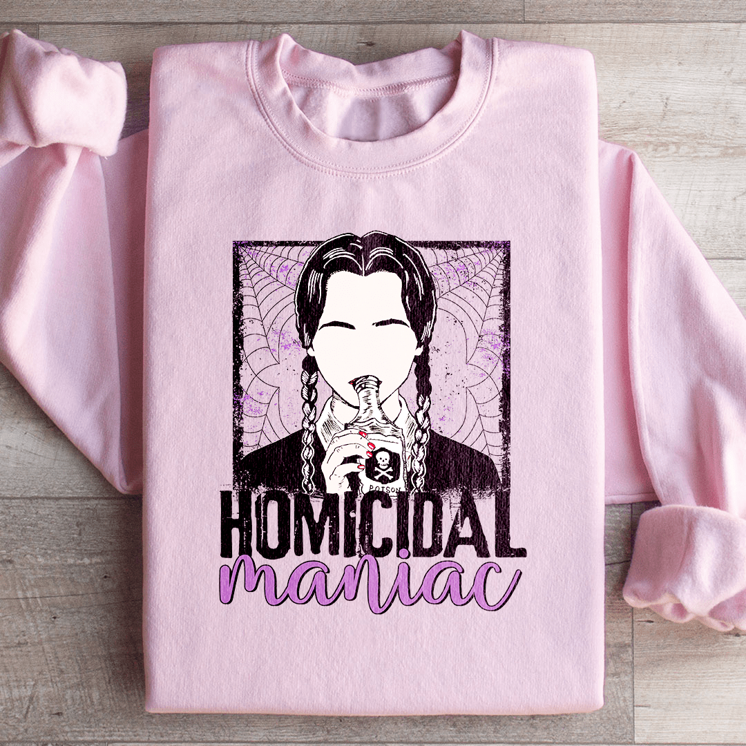 Homicidal Maniac hoodie featuring a unique design by top artists, made from a cozy cotton/poly fleece blend.