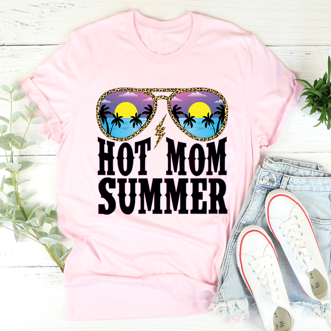 A stylish Hot Mom Summer T-Shirt made from soft ring-spun cotton, featuring double stitching for durability, perfect for summer wear.