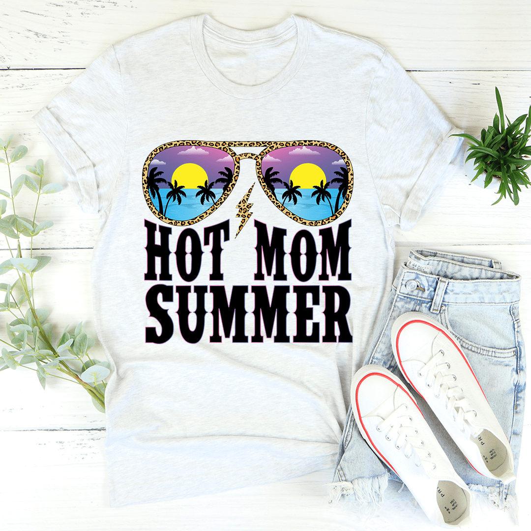 A stylish Hot Mom Summer T-Shirt made from soft ring-spun cotton, featuring double stitching for durability, perfect for summer wear.