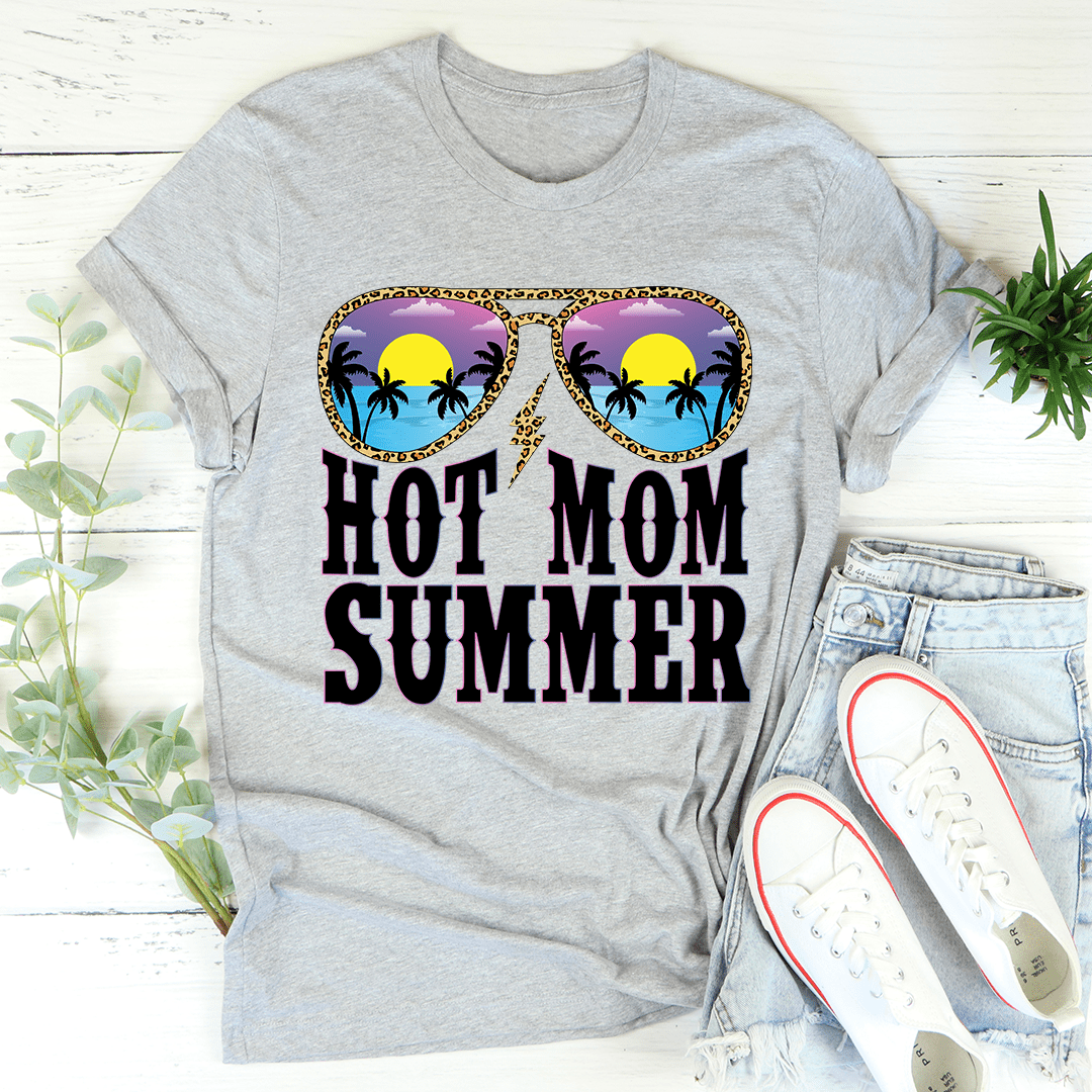 A stylish Hot Mom Summer T-Shirt made from soft ring-spun cotton, featuring double stitching for durability, perfect for summer wear.