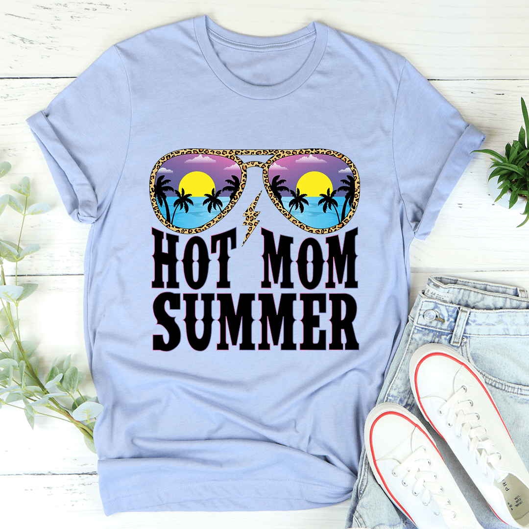 A stylish Hot Mom Summer T-Shirt made from soft ring-spun cotton, featuring double stitching for durability, perfect for summer wear.