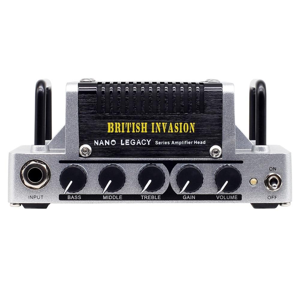 Hotone Nano Legacy British Invasion 5 Watts Compact Guitar Amp Head showcasing its sleek design and controls.