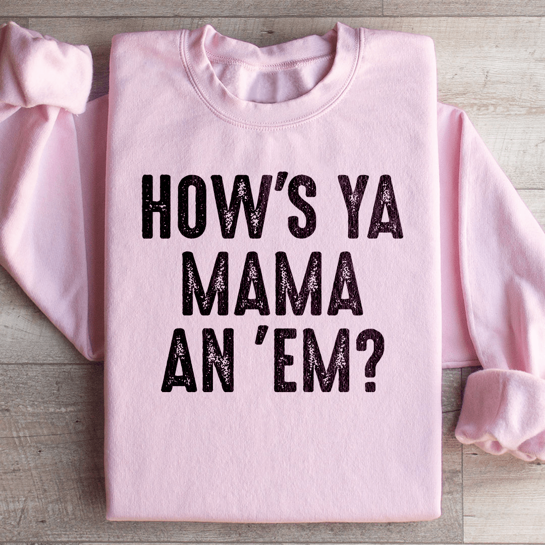 How's Ya Mama An Em sweats featuring unique designs by top artists, made from a cozy cotton/poly fleece blend.