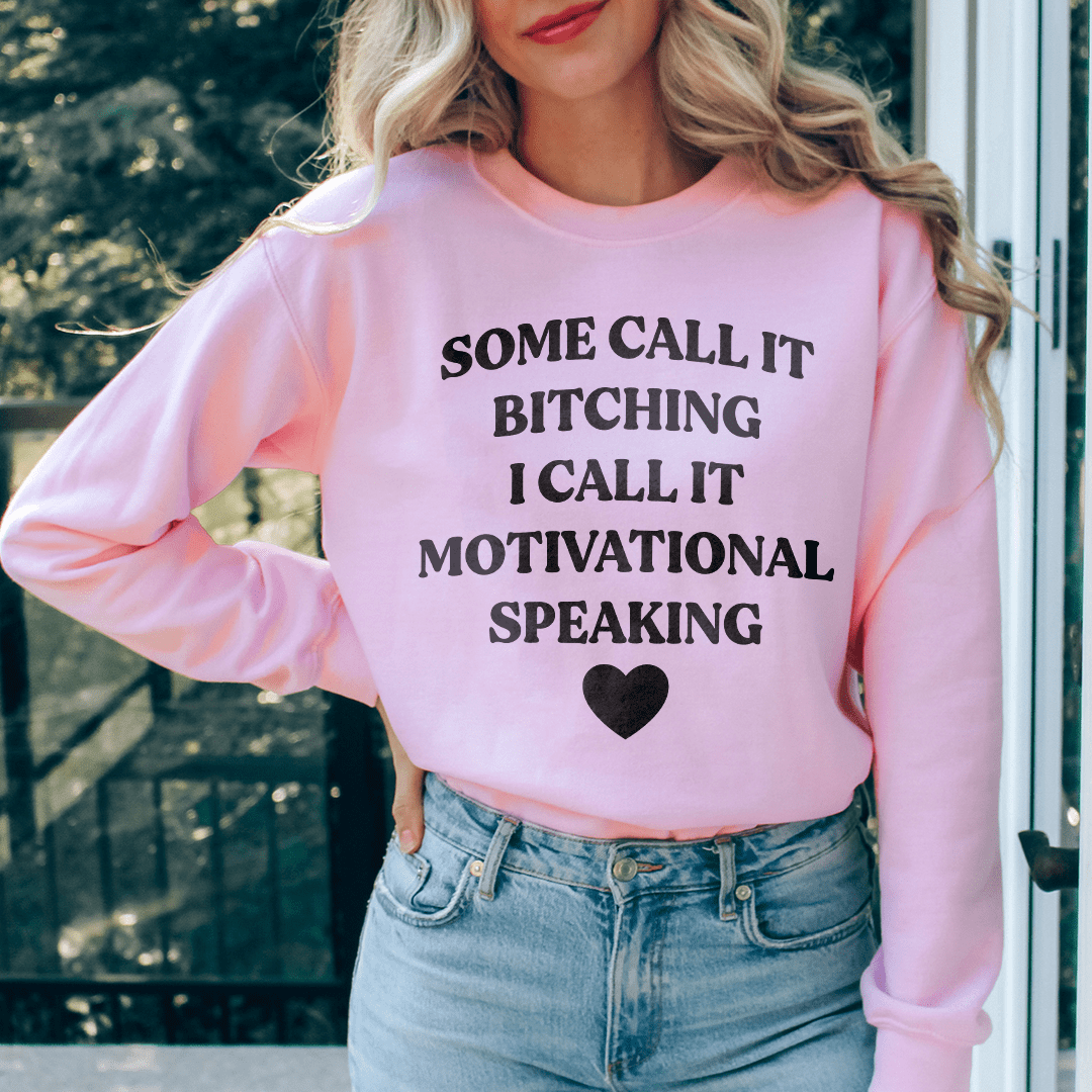 Cozy 'I Call It Motivational Speaking' sweats featuring unique designs by top artists, made from a soft cotton/poly fleece blend.