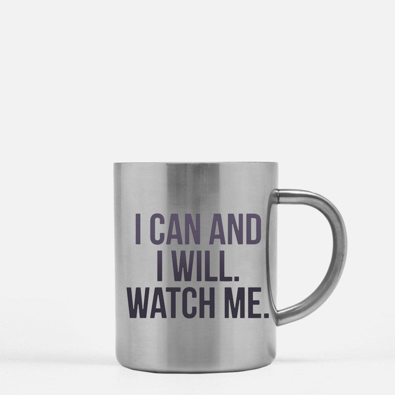 I Can And I Will Gold & Silver Mug with motivational design, ceramic material, and elegant gold metallic coating.