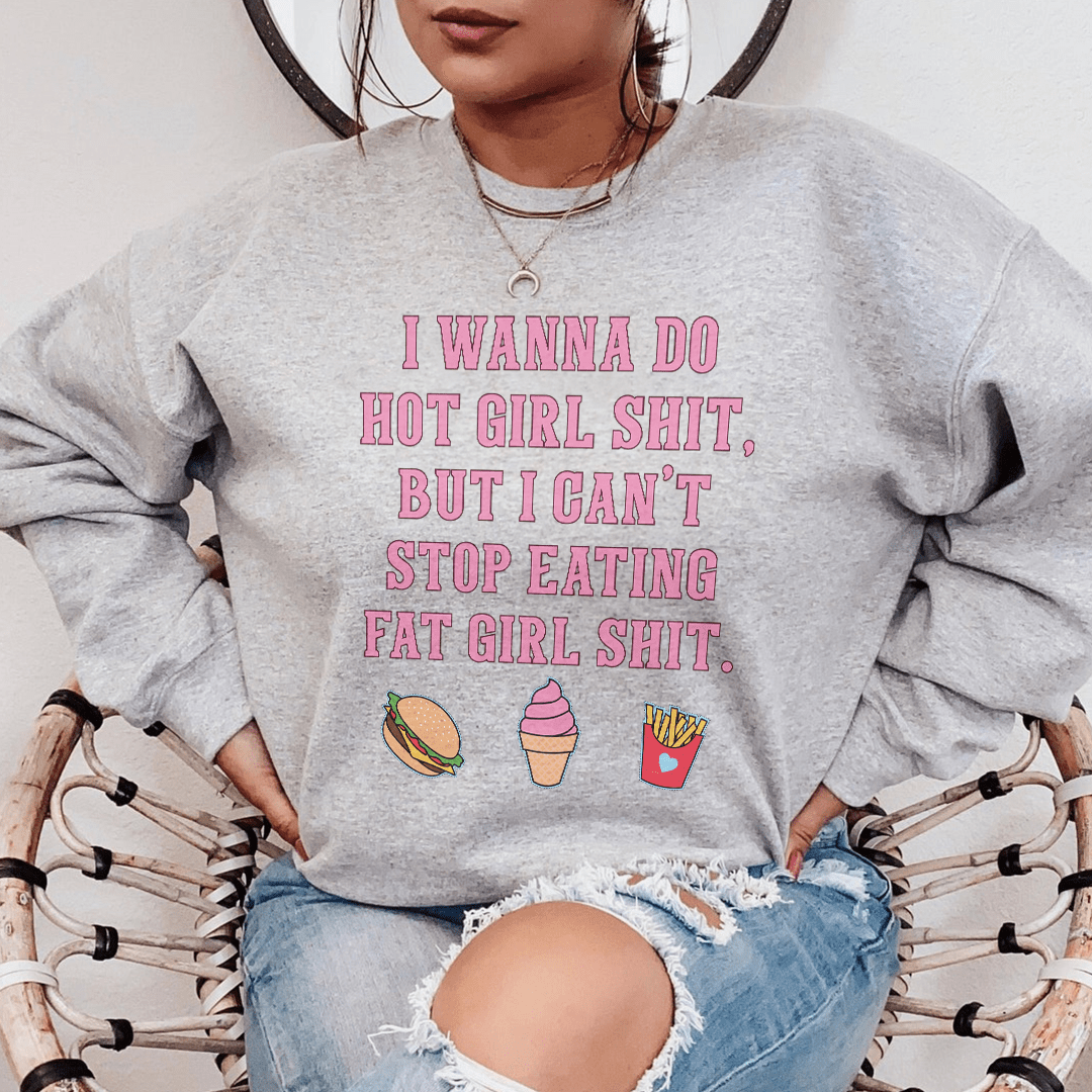 A cozy pair of 'I Can't Stop Eating' sweats featuring unique artistic designs, made from a warm cotton/poly fleece blend.