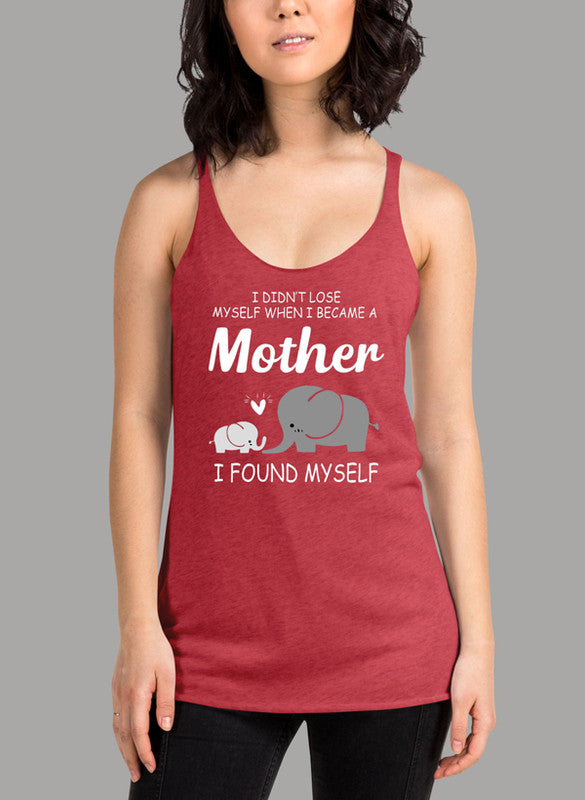 Women's tank top featuring empowering message for mothers, racerback style, and curved back hem.