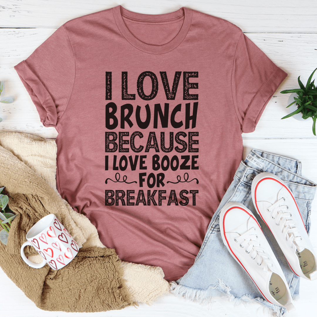 I Love Brunch Tee in soft ring-spun cotton, featuring double stitching for durability, perfect for brunch lovers.