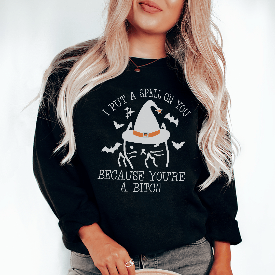 I Put A Spell On You hoodie featuring unique artistic design, cozy fleece lining, and adjustable cuffs for warmth.