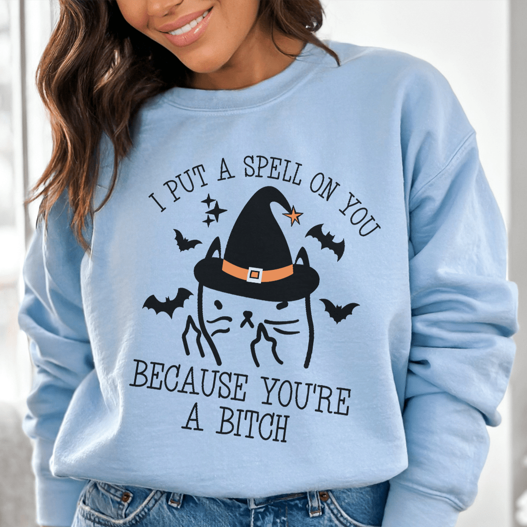 I Put A Spell On You hoodie featuring unique artistic design, cozy fleece lining, and adjustable cuffs for warmth.