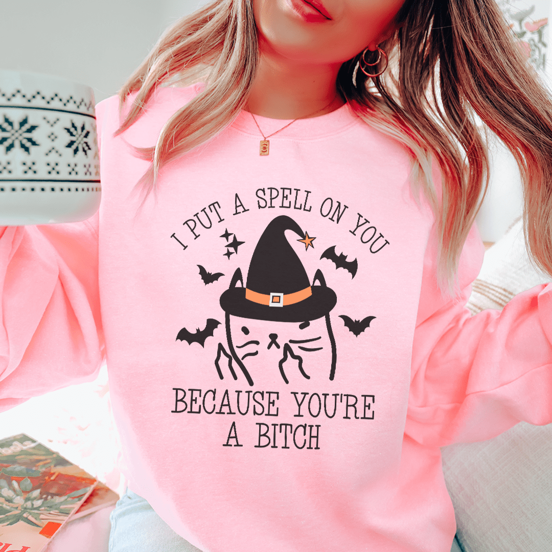 I Put A Spell On You hoodie featuring unique artistic design, cozy fleece lining, and adjustable cuffs for warmth.