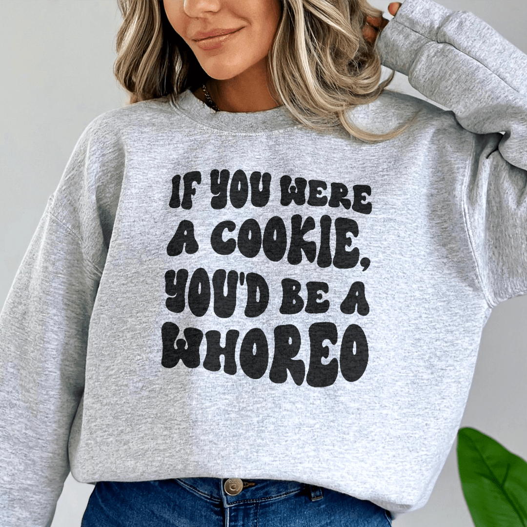 If You Were A Cookie You'd Be A Whoreo hoodie featuring a unique artistic design, made from soft cotton/poly fleece blend for comfort.