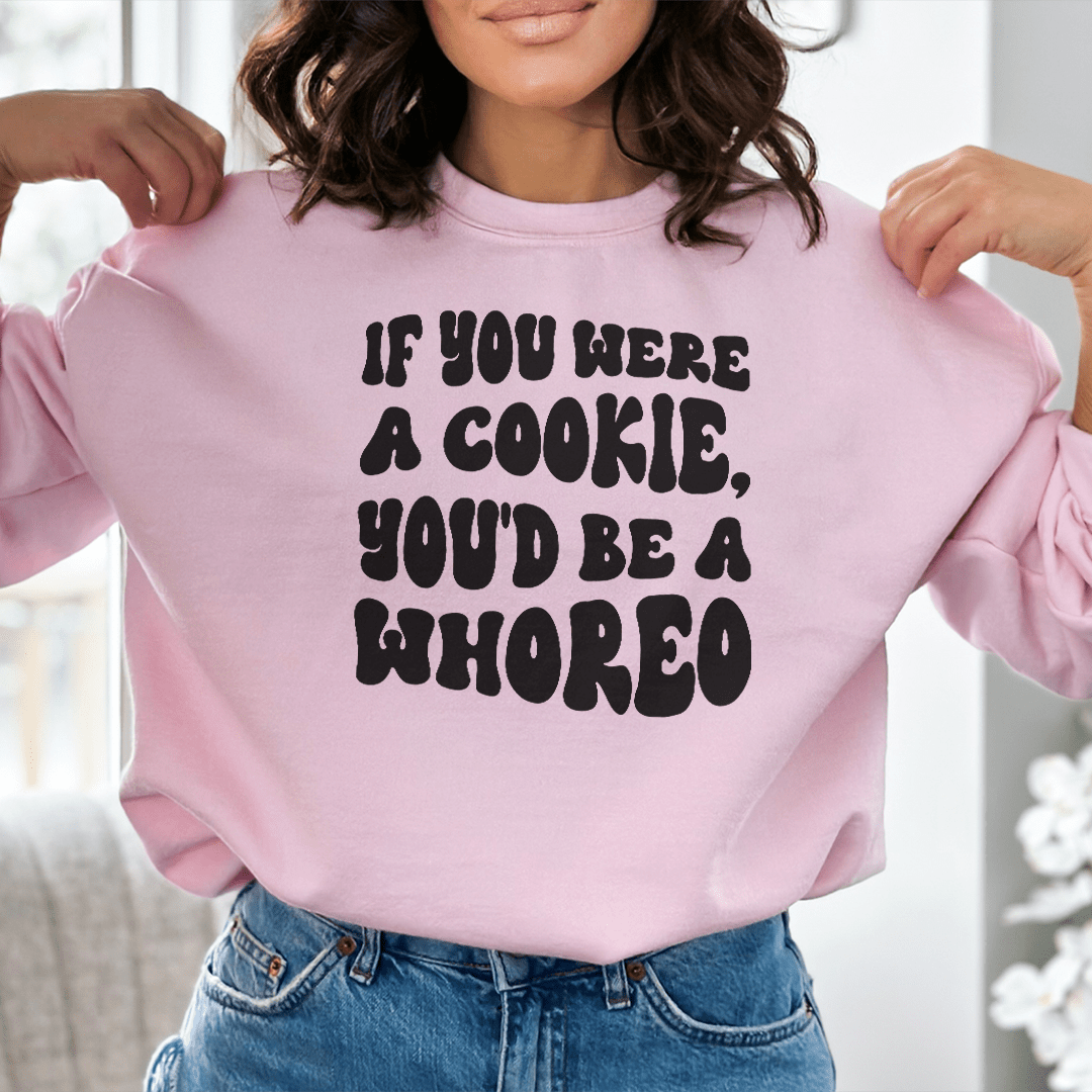 If You Were A Cookie You'd Be A Whoreo hoodie featuring a unique artistic design, made from soft cotton/poly fleece blend for comfort.