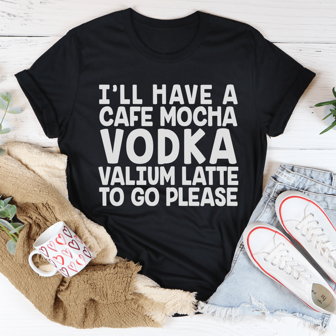 A stylish Cafe Mocha Tee featuring a playful coffee-themed design, made from soft ring-spun cotton with durable stitching.