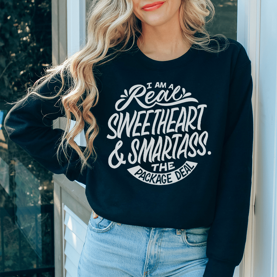 I'm A Real Sweetheart sweatshirt featuring unique designs by top artists, made from soft cotton/poly fleece blend.