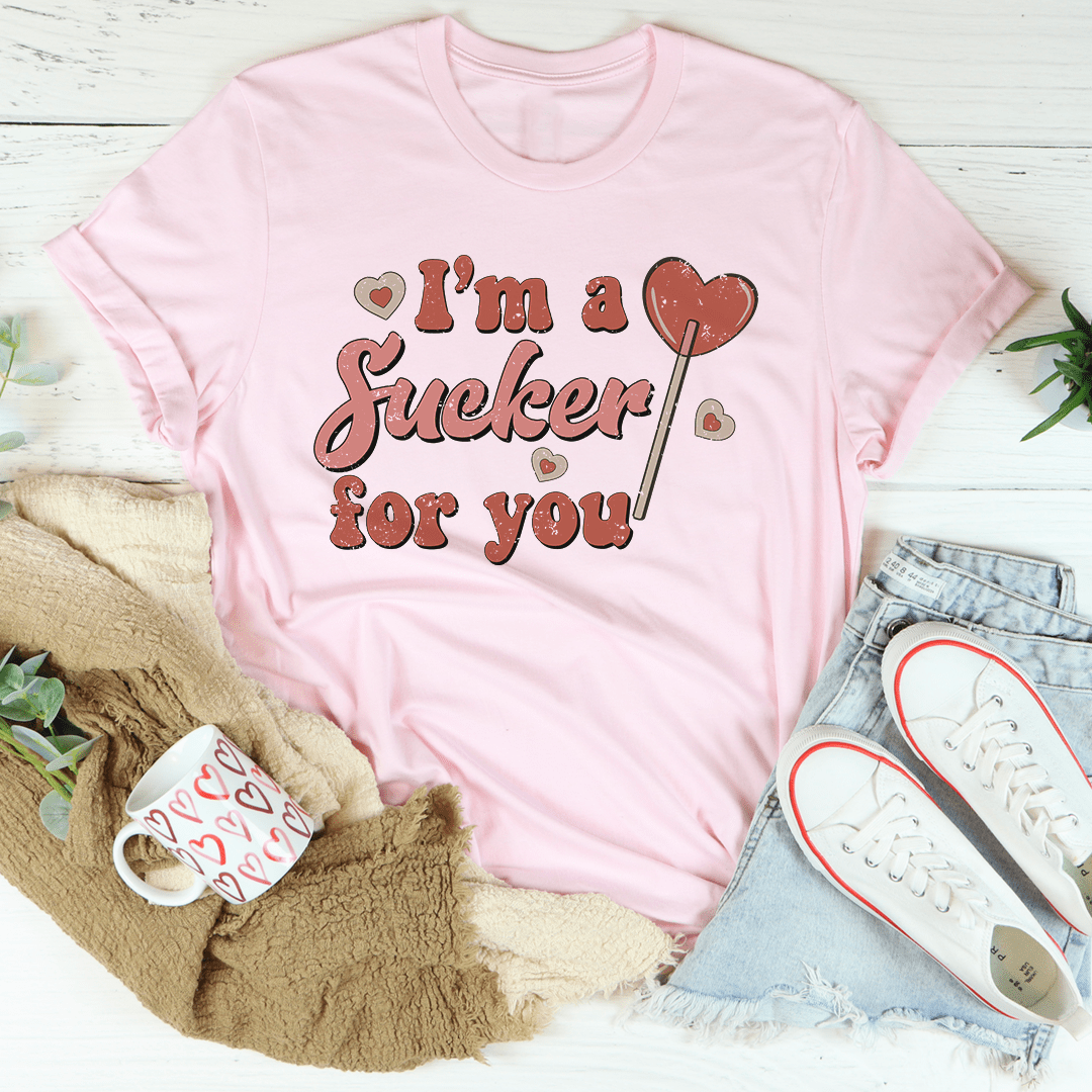 A stylish 'I'm A Sucker For You' T-Shirt made from soft ring-spun cotton, featuring double stitching for durability and vibrant DTG printed design.