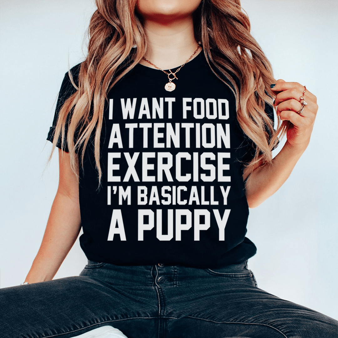 A soft and comfy I'm Basically A Puppy T-Shirt in various colors, showcasing its playful design and durable stitching.