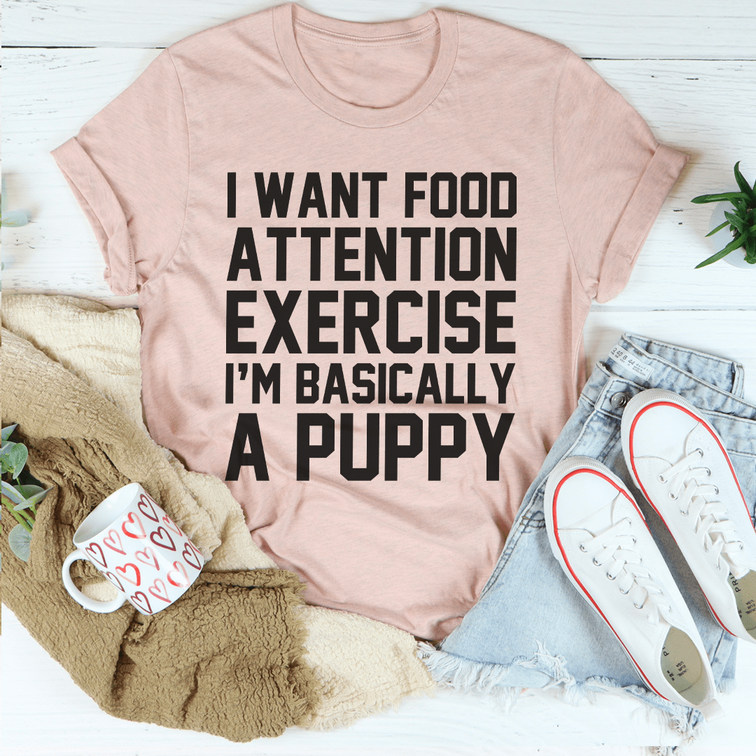 A soft and comfy I'm Basically A Puppy T-Shirt in various colors, showcasing its playful design and durable stitching.