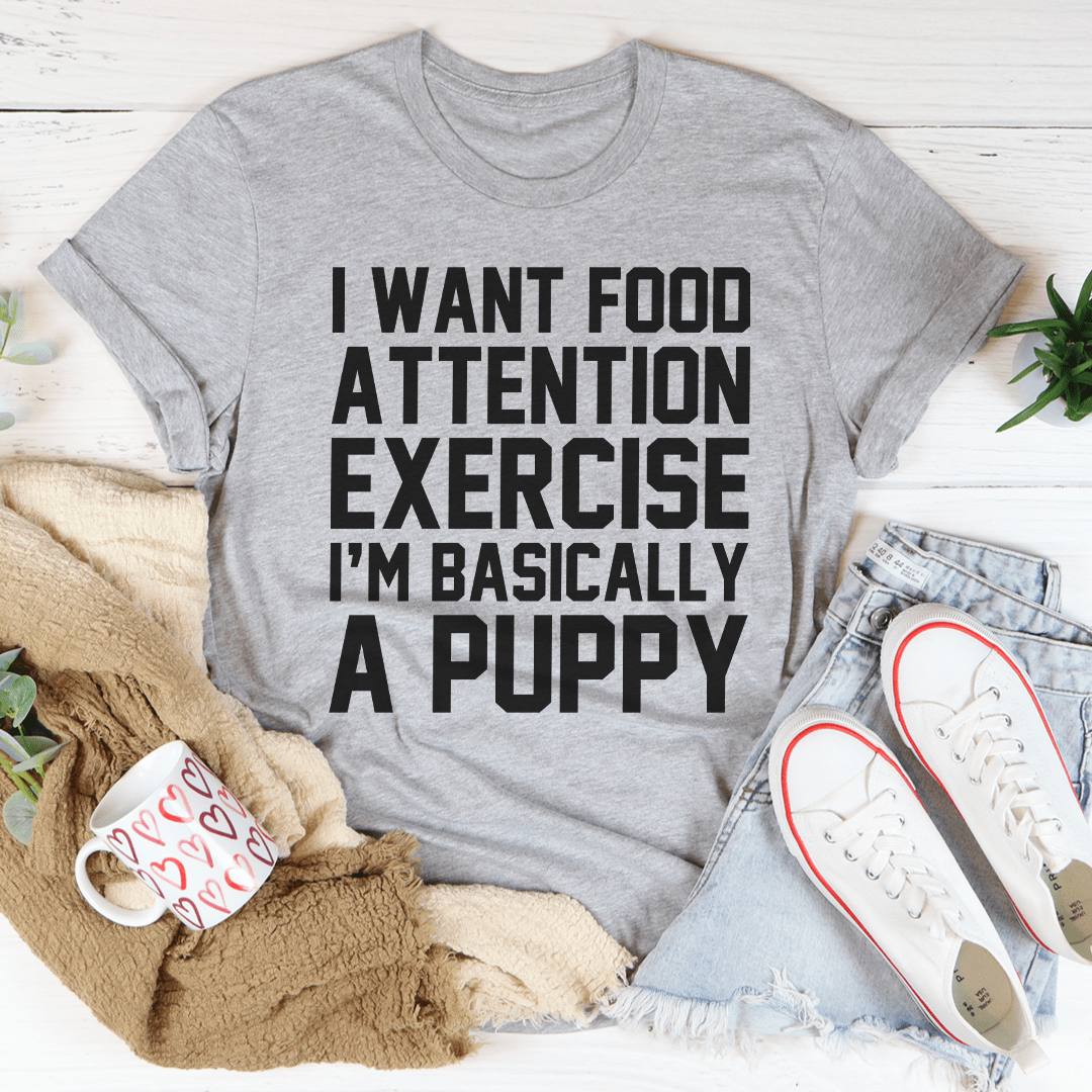 A soft and comfy I'm Basically A Puppy T-Shirt in various colors, showcasing its playful design and durable stitching.