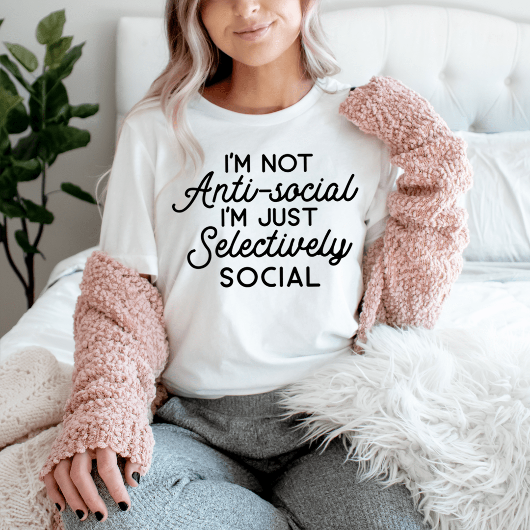 I'm Not Anti-Social T-Shirt made from soft ring-spun cotton, featuring double stitching for durability and a fun slogan.