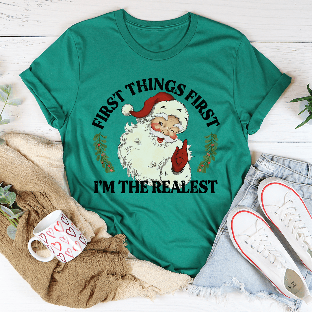 I'm The Realest Santa T-Shirt made from soft ring-spun cotton, featuring double stitching for durability and a festive design.