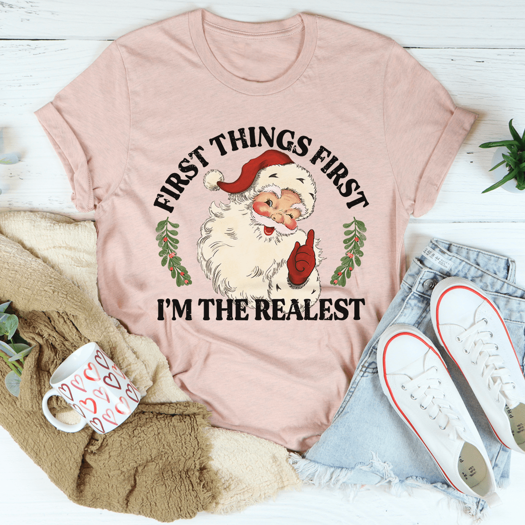 I'm The Realest Santa T-Shirt made from soft ring-spun cotton, featuring double stitching for durability and a festive design.