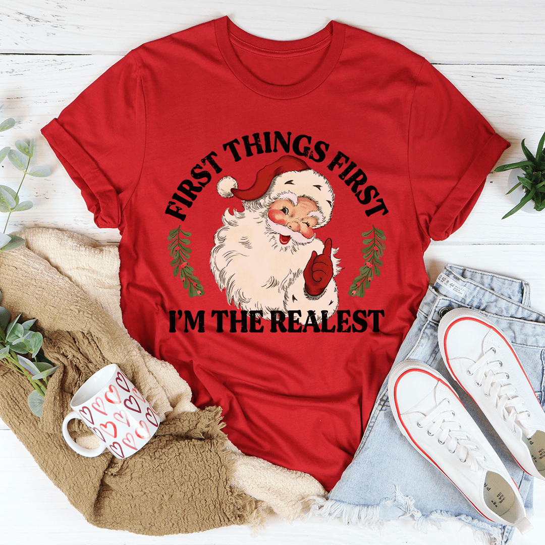 I'm The Realest Santa T-Shirt made from soft ring-spun cotton, featuring double stitching for durability and a festive design.