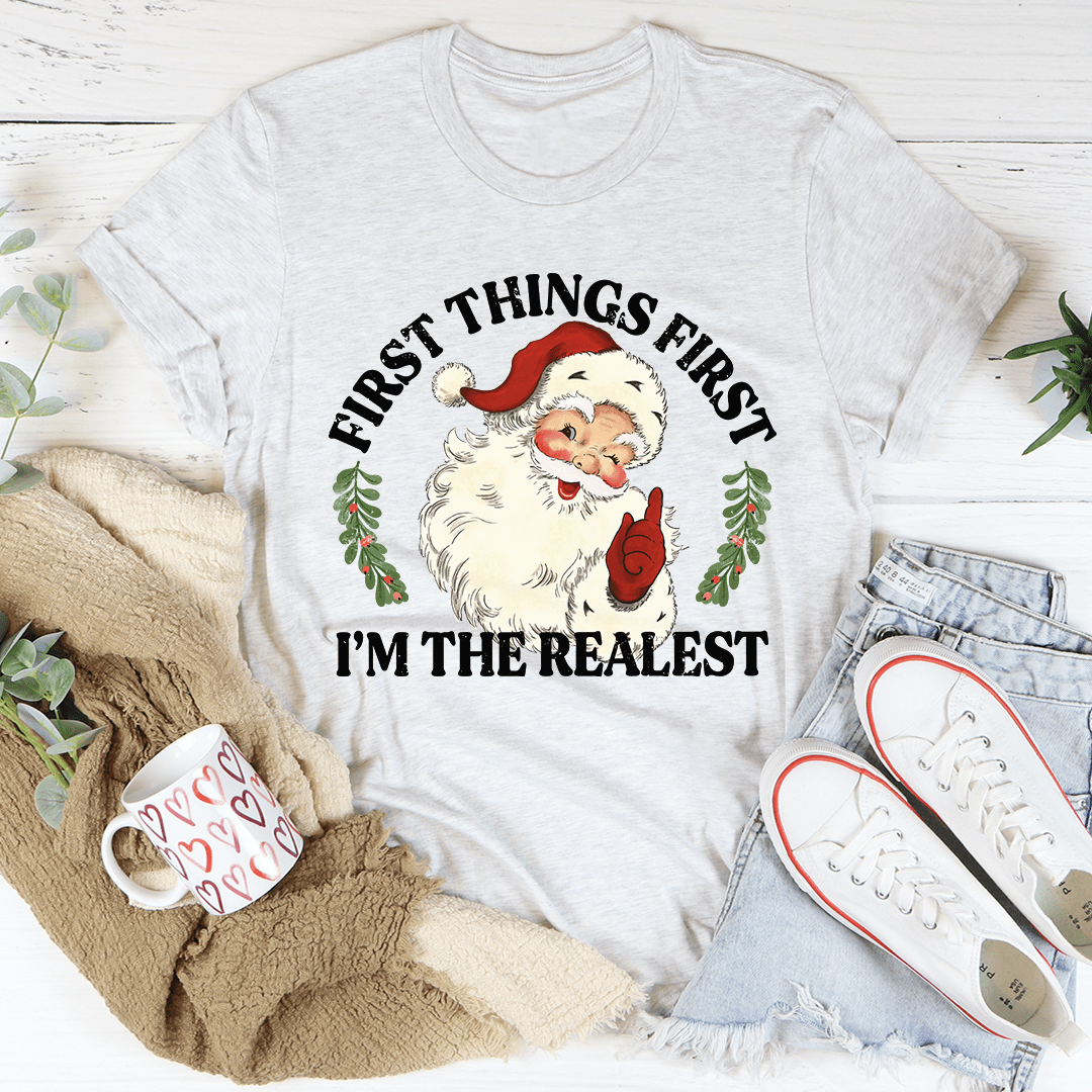 I'm The Realest Santa T-Shirt made from soft ring-spun cotton, featuring double stitching for durability and a festive design.