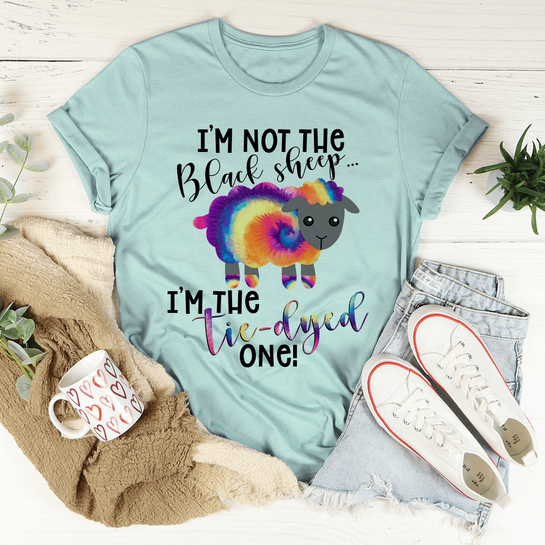 I'm The Tie-Dyed Sheep T-Shirt featuring vibrant tie-dye patterns and a comfortable fit, made from soft ring-spun cotton.