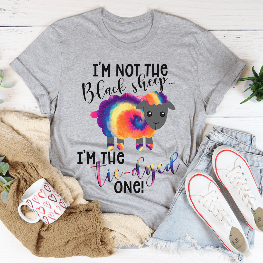 I'm The Tie-Dyed Sheep T-Shirt featuring vibrant tie-dye patterns and a comfortable fit, made from soft ring-spun cotton.