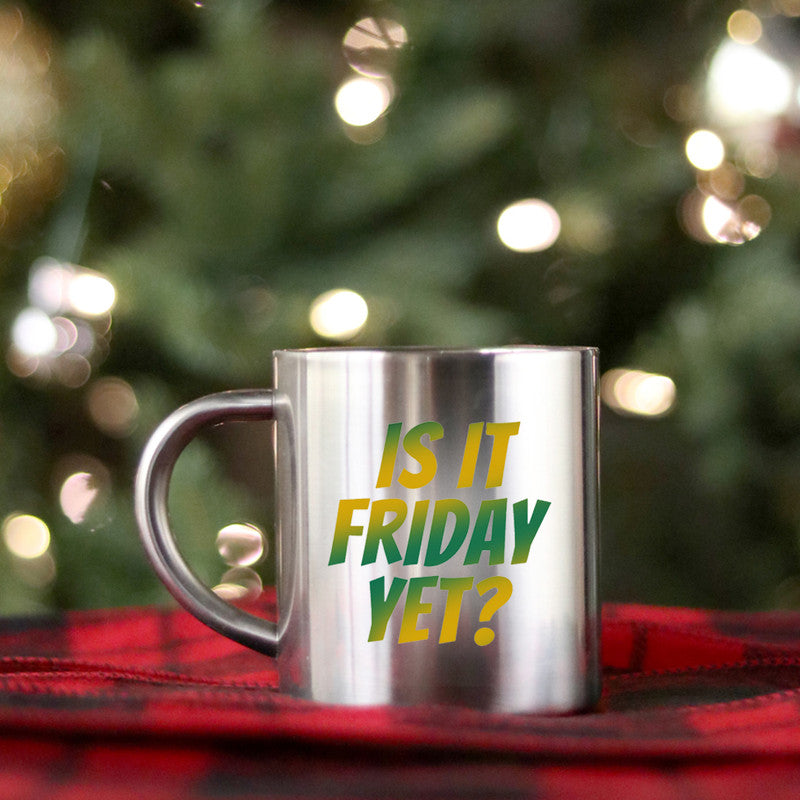 Is It Friday Yet Gold & Silver Mug with elegant design and ceramic material, perfect for coffee and tea.