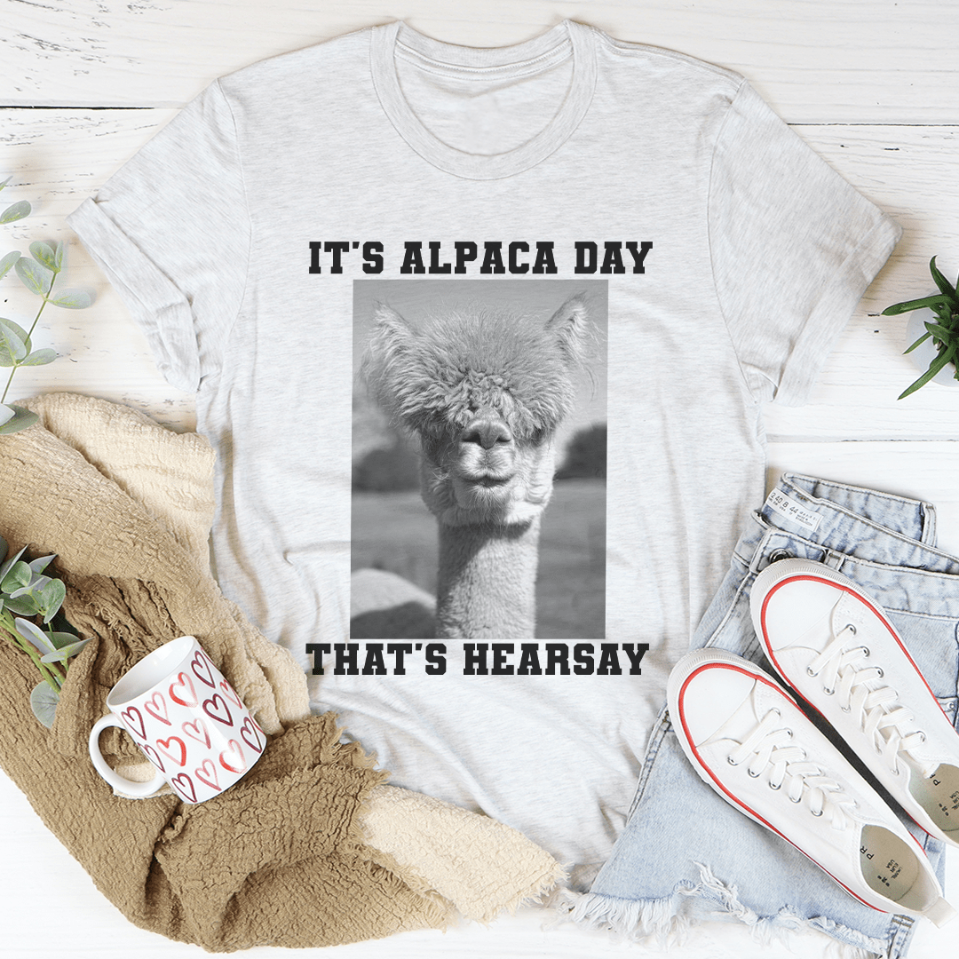 A soft and comfy It's Alpaca Day Tee made from 100% ring-spun cotton, featuring double stitching for durability.