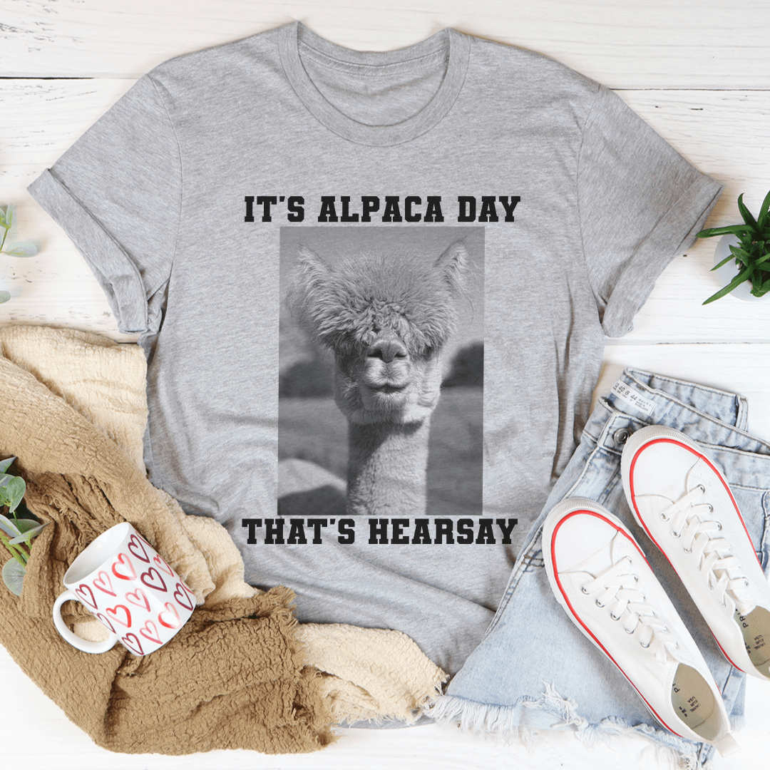 A soft and comfy It's Alpaca Day Tee made from 100% ring-spun cotton, featuring double stitching for durability.