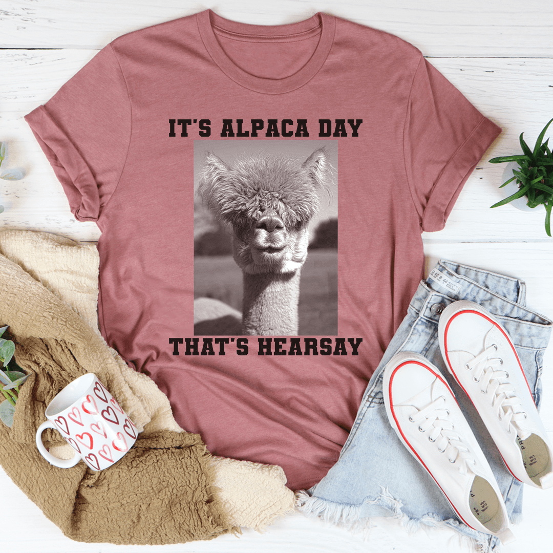 A soft and comfy It's Alpaca Day Tee made from 100% ring-spun cotton, featuring double stitching for durability.