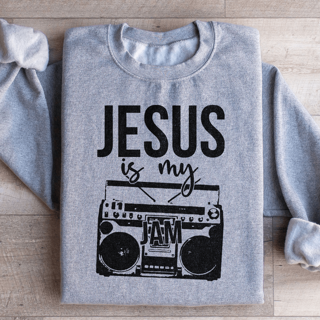 A cozy 'Jesus Is My Jam' hoodie featuring a stylish design, perfect for expressing faith and comfort.