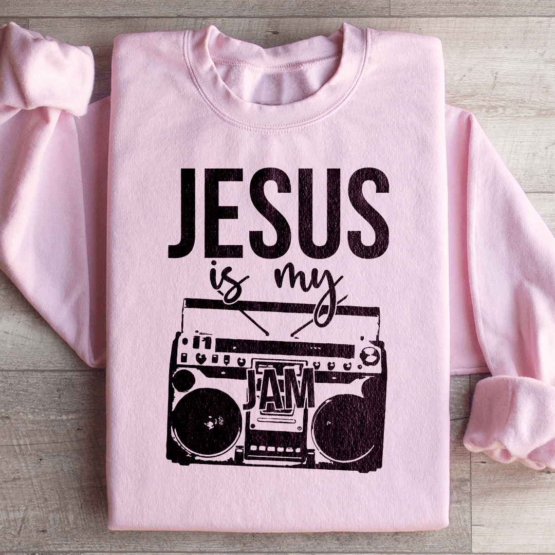 A cozy 'Jesus Is My Jam' hoodie featuring a stylish design, perfect for expressing faith and comfort.