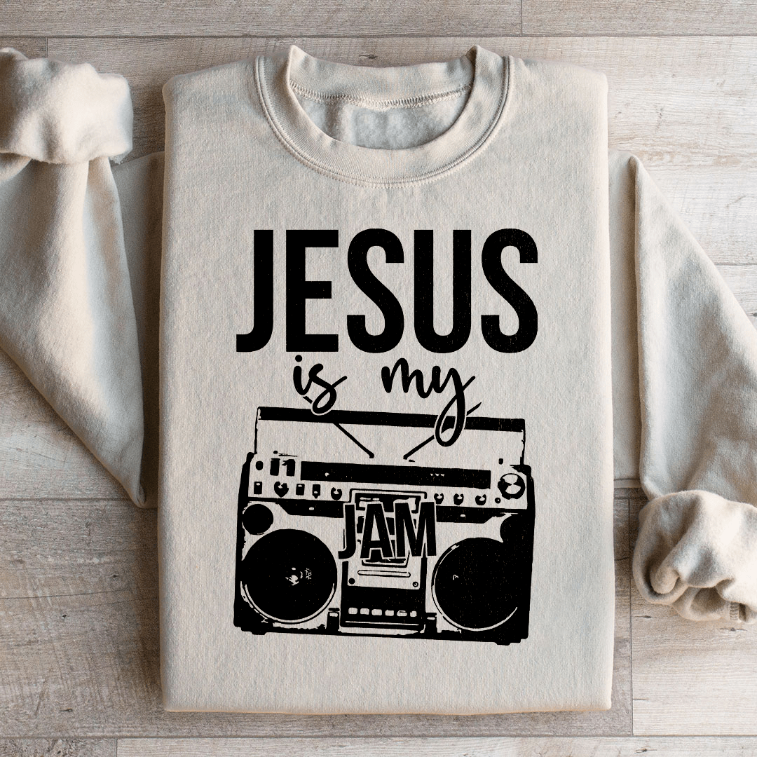 A cozy 'Jesus Is My Jam' hoodie featuring a stylish design, perfect for expressing faith and comfort.