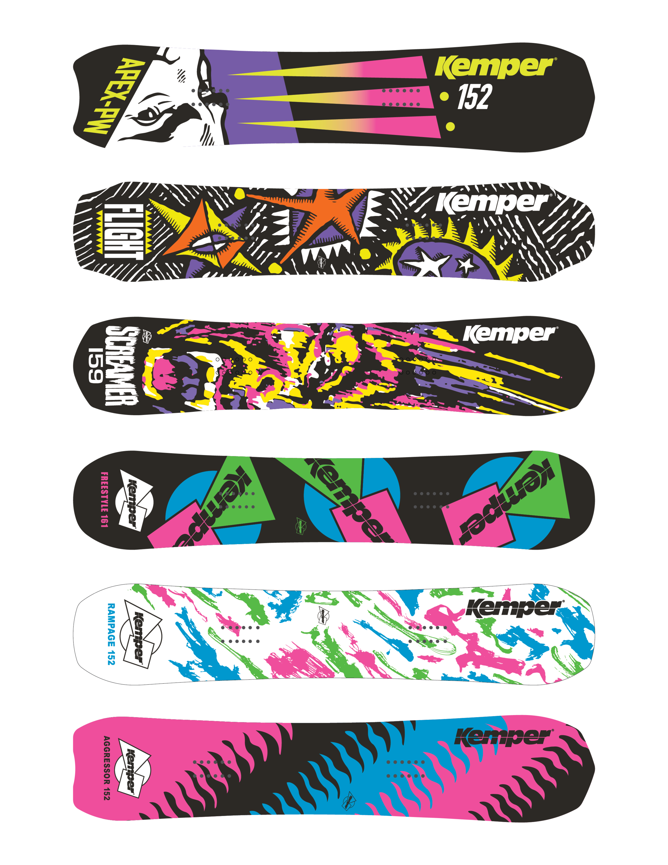 Kemper Snowboards Sticker Pack featuring 24 assorted high-quality stickers for snowboards and gear.