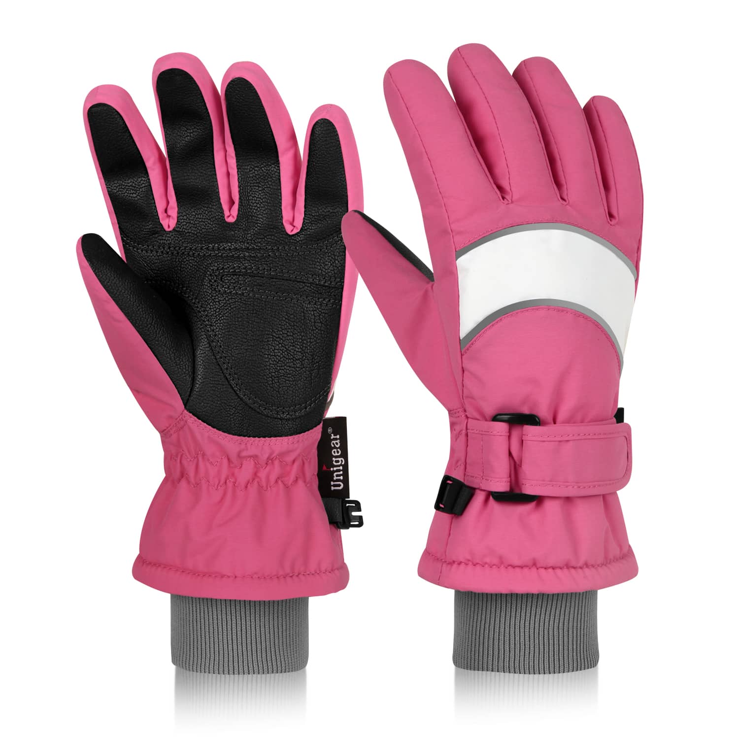 Kid Winter Ski Gloves S4 featuring waterproof nylon fabric, 3M Thinsulate insulation, and durable PU leather palm for enhanced grip and warmth.