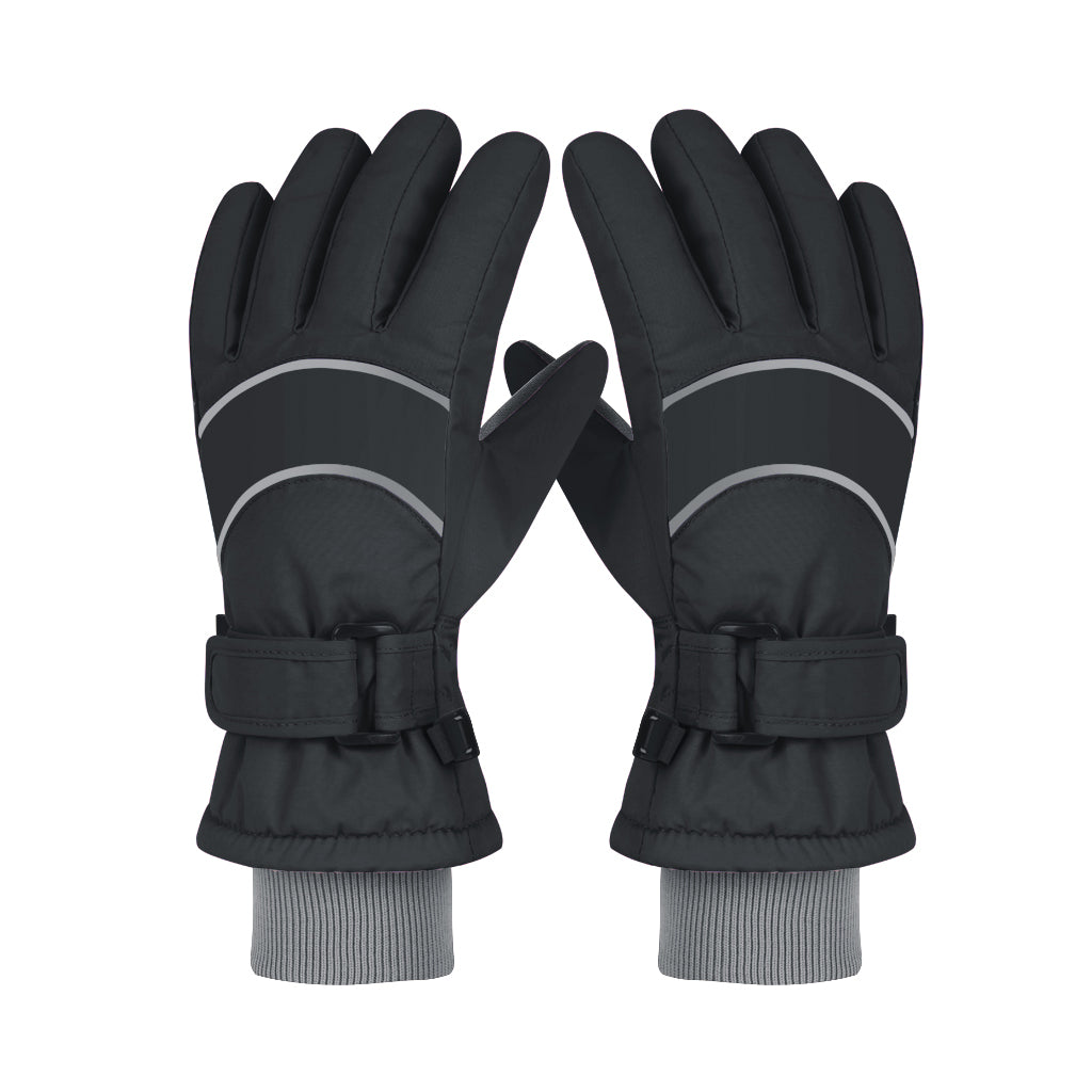 Kid Winter Ski Gloves S4 featuring waterproof nylon fabric, 3M Thinsulate insulation, and durable PU leather palm for enhanced grip and warmth.