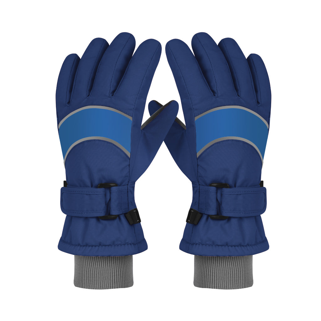 Kid Winter Ski Gloves S4 featuring waterproof nylon fabric, 3M Thinsulate insulation, and durable PU leather palm for enhanced grip and warmth.