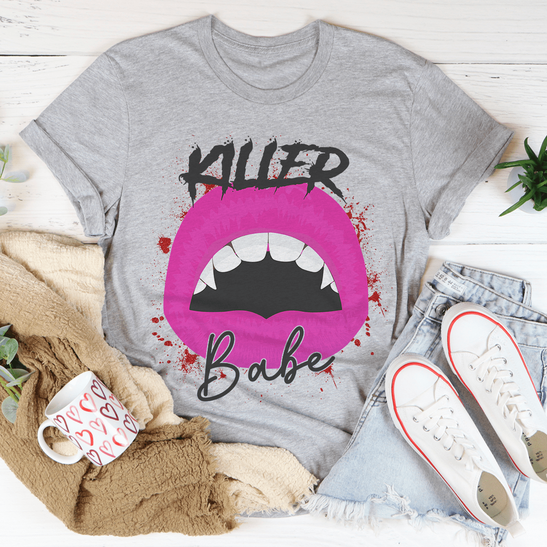 Killer Babe Tee in soft ring-spun cotton, featuring double stitching and vibrant DTG print.