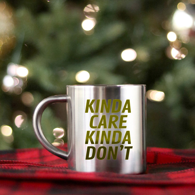 Kinda Care Kinda Dont Gold & Silver Mug with elegant design and ceramic finish, showcasing gold metallic coating.