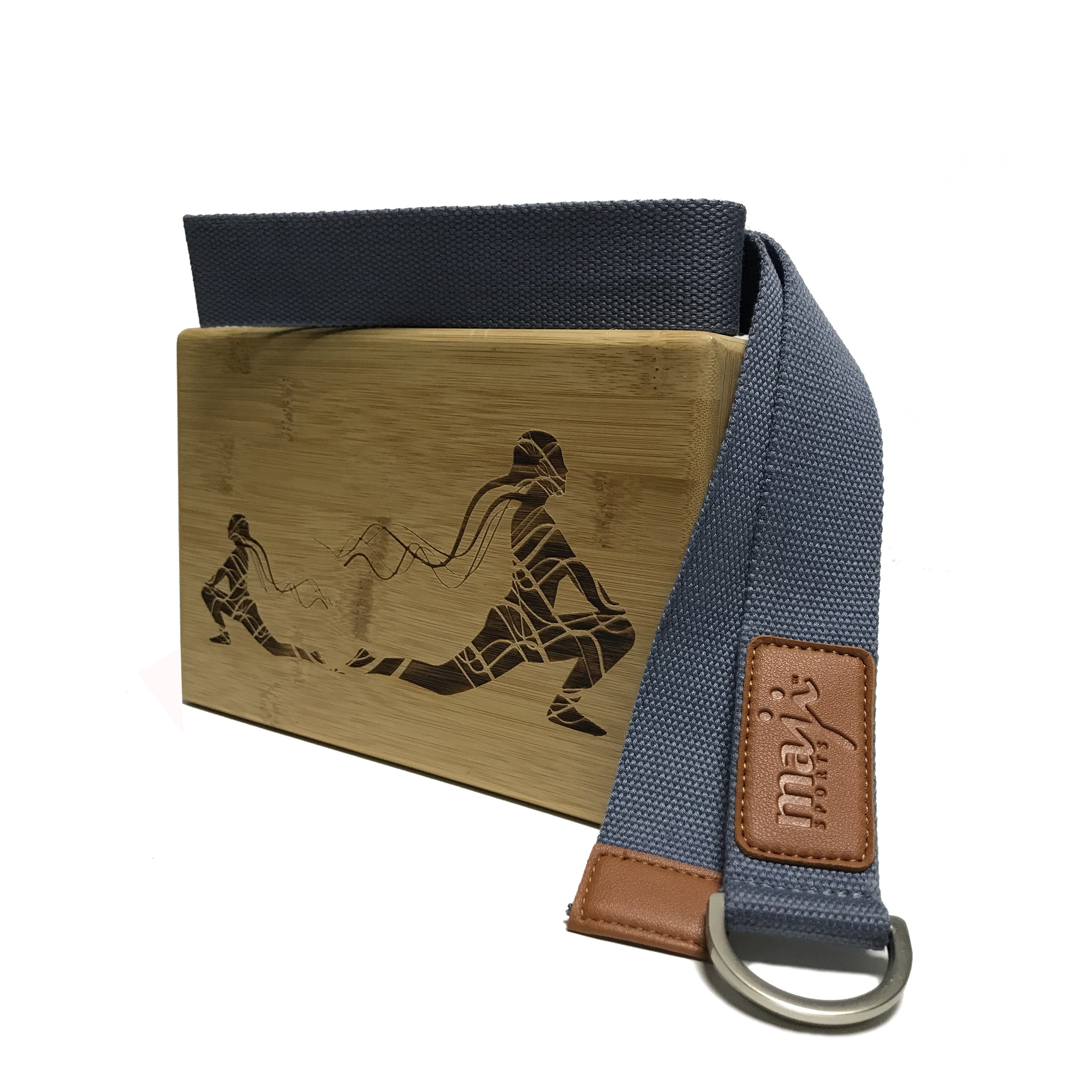 Laser Engraved Bamboo Block and Yoga Strap Combo, showcasing eco-friendly materials and elegant designs for yoga practice.