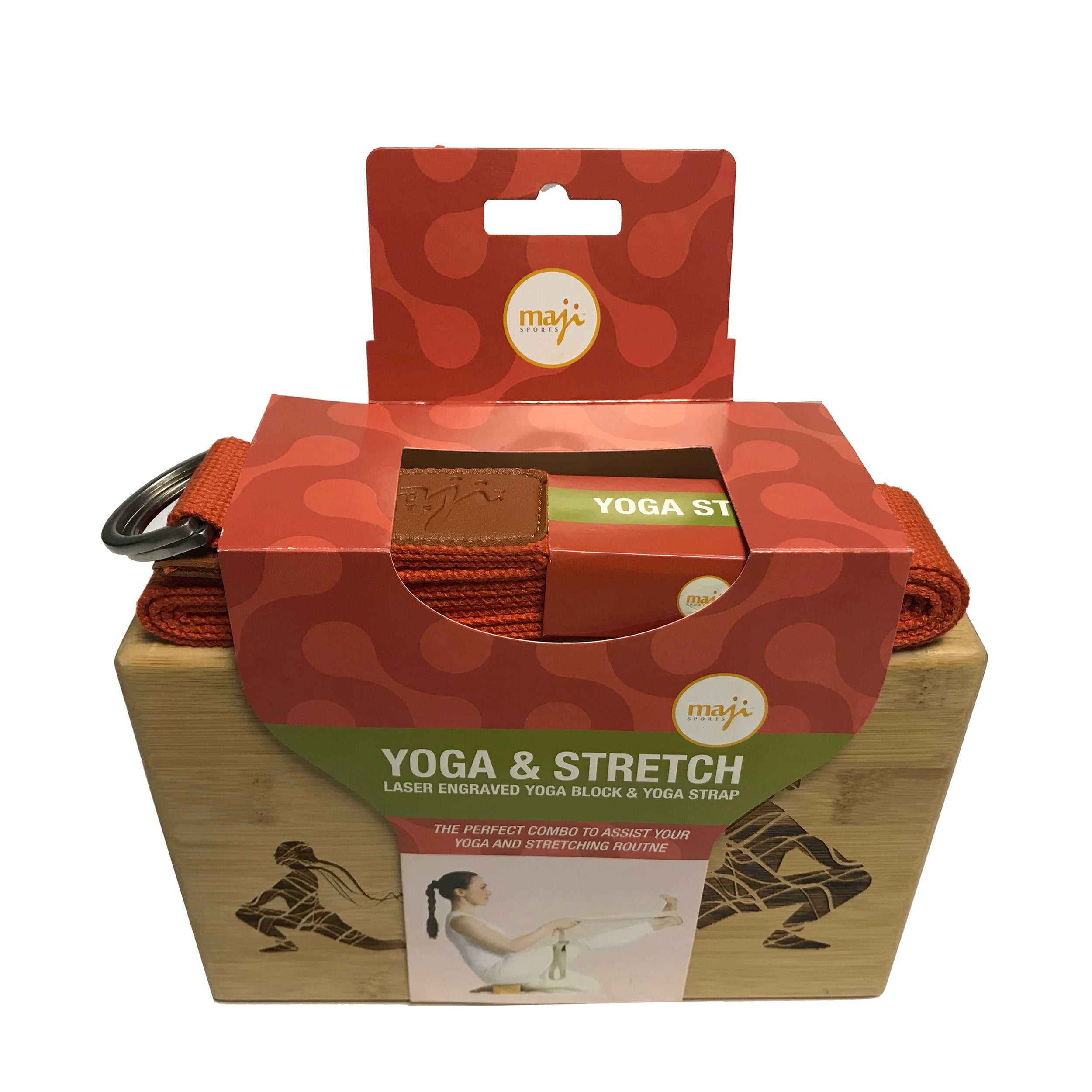 Laser Engraved Bamboo Block and Yoga Strap Combo, showcasing eco-friendly materials and elegant designs for yoga practice.